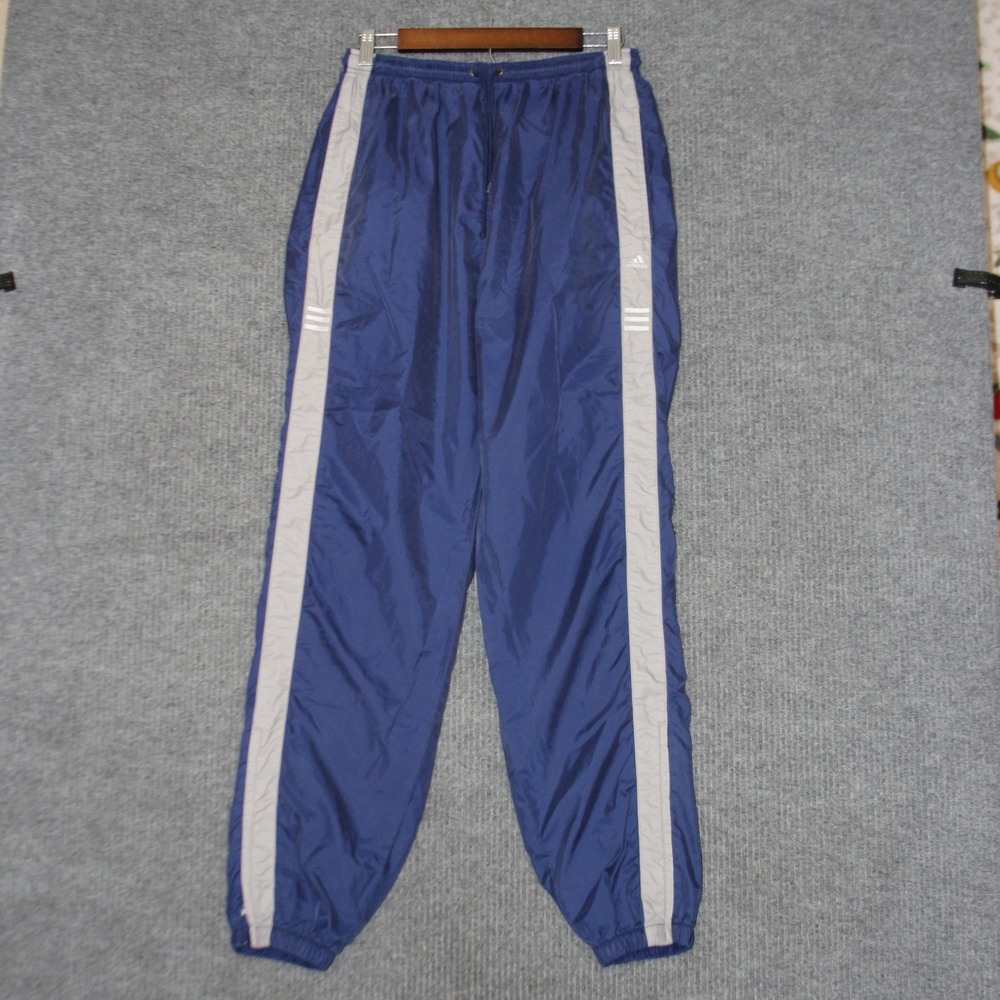 Vintage Adidas Windbreaker Track Pants Mens 26x31 Blue White Striped‎ Nylon